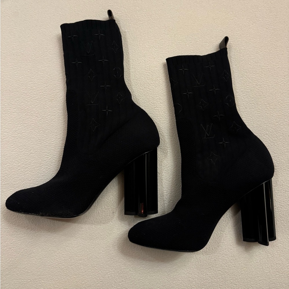 Louis Vuitton Monogram Stretch Fabric Silhouette Ankle Boots 40 Black